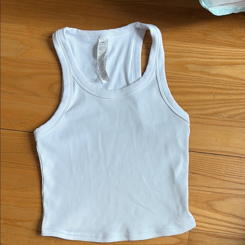 ALO Yoga White Ribbed Tank Top
